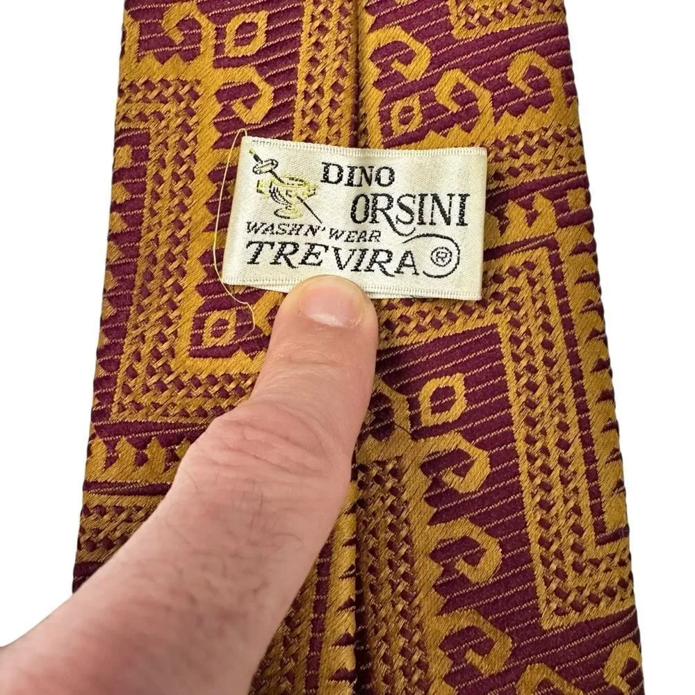 Vintage 1970s Dino Orsini Men’s Tie Burgundy Gold Mod Funky